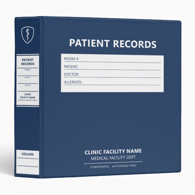 Medical Professional Clinic Blue Patient Records 3 3 Ring Binder (Front/Spine)