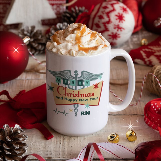 Medical Professional Credentials Retro Christmas Coffee Mug (Personalize with your credentialed designation, name etc. Thank you for all you do!)