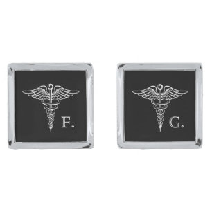 Medical Professional Custom Initials Caduceus Cufflinks