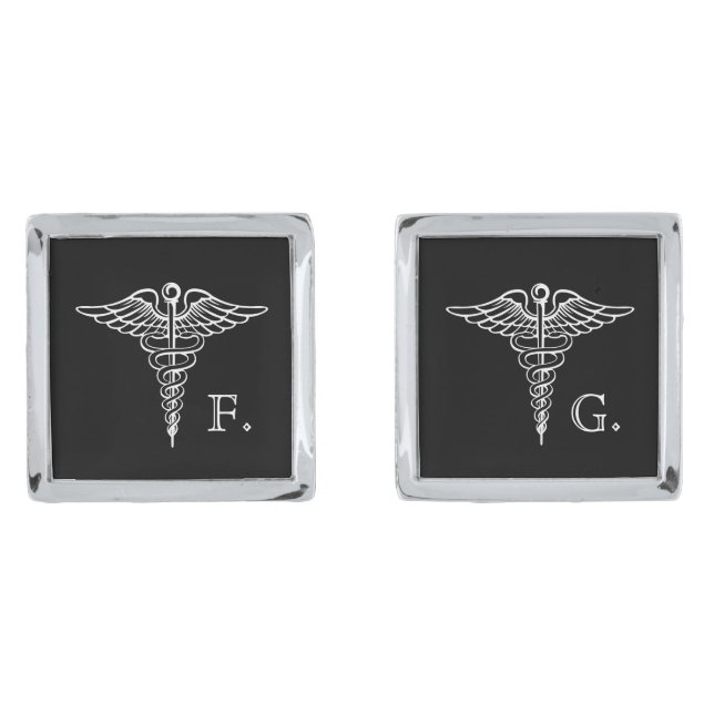 Medical Professional Custom Initials Caduceus Cufflinks (Front)