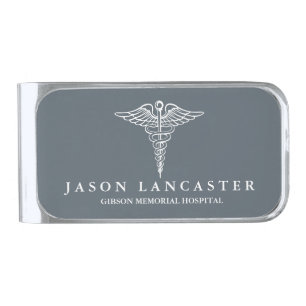 Medical Professional Custom Name Slate Grey Silver Finish Money Clip