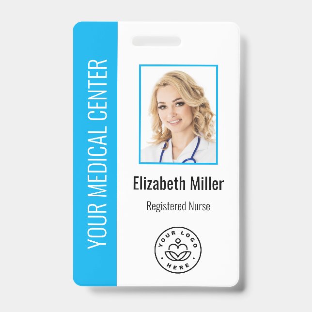 Medical Professional Custom Photo & Text Blue Badge (Front)