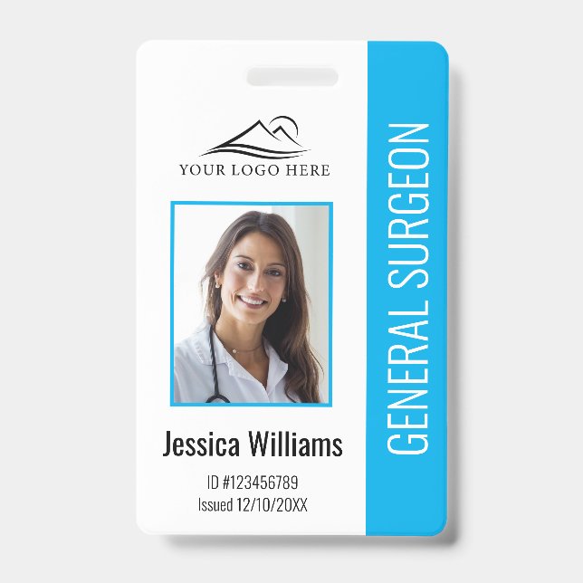 Medical Professional Custom Photo & Text Blue ID Badge (Front)