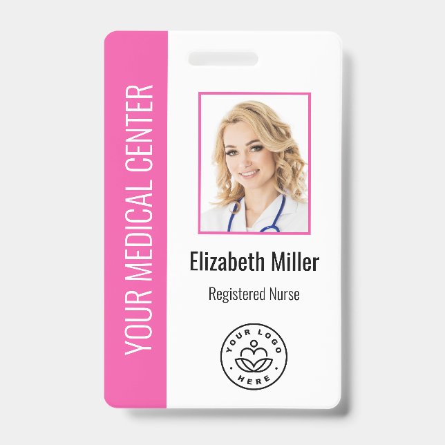 Medical Professional Custom Photo & Text Pink Badge (Front)