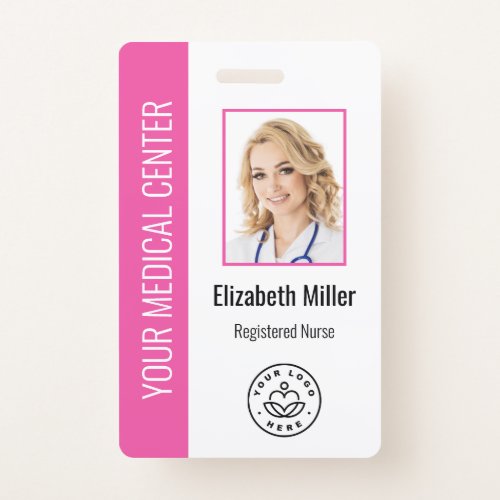 Medical Professional Custom Photo  Text Pink Badge