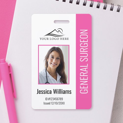 Medical Professional Custom Photo  Text Pink ID Badge