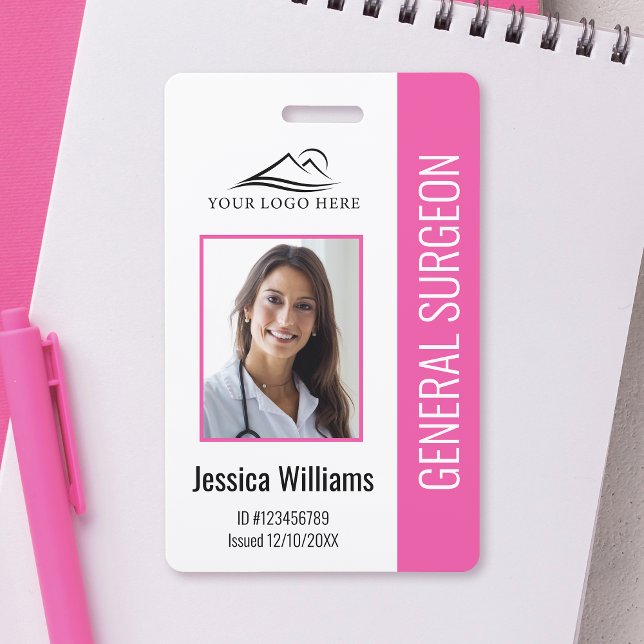 Medical Professional Custom Photo & Text Pink ID Badge (Creator Uploaded)