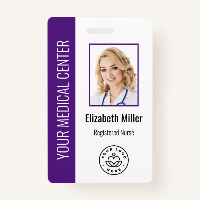 Medical Professional Custom Photo & Text Purple Badge (Front)