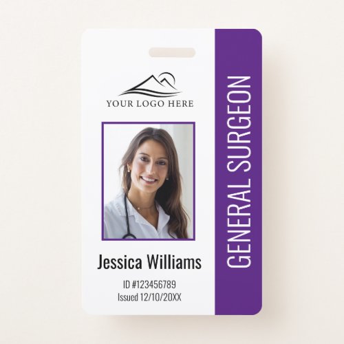 Medical Professional Custom Photo  Text Purple ID Badge