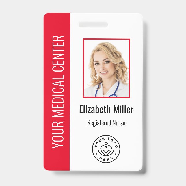 Medical Professional Custom Photo & Text Red Badge (Front)