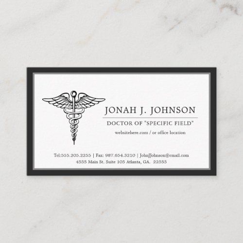 Medical Professional  Minimalist Black Border Business Card