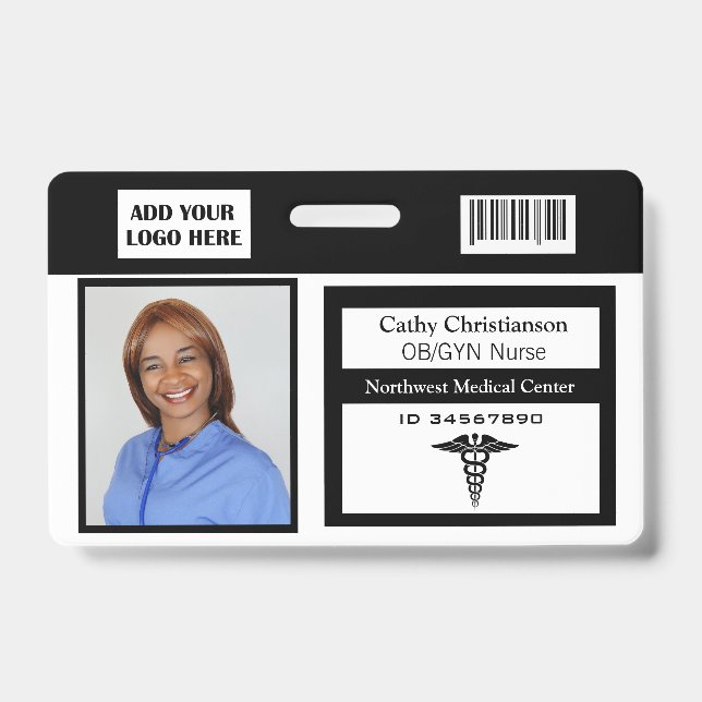 Medical Professional Name Photo Badge Scanner Code (Front)