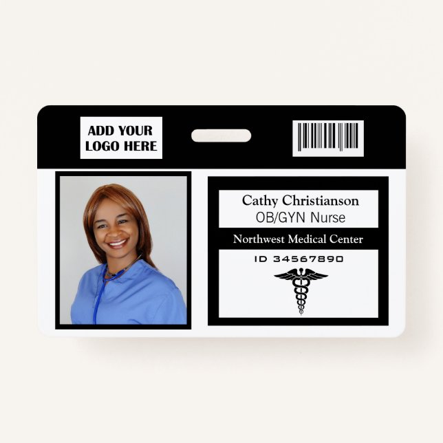 Medical Professional Name Photo Badge Scanner Code (Front)