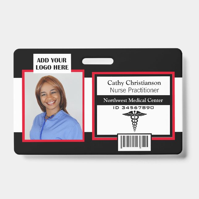 Medical Professional Name Photo Badge Scanner Code (Front)