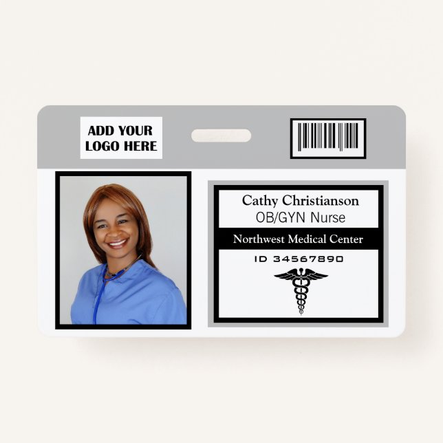 Medical Professional Name Photo Badge Scanner Code (Front)