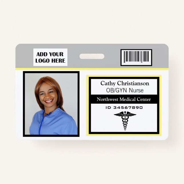 Medical Professional Name Photo Badge Scanner Code (Front)