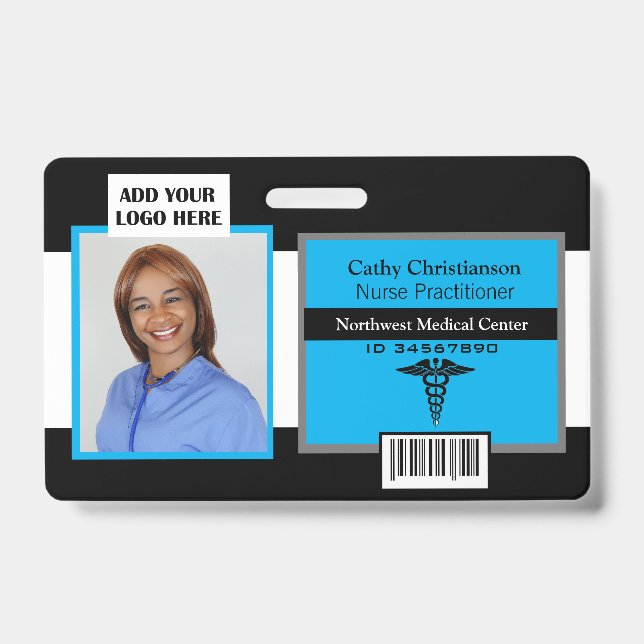 Medical Professional Name Photo Badge Scanner Code (Front)