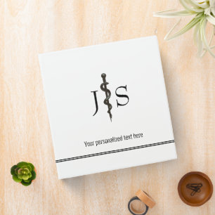 Medical Professional Simple Asclepius Black White 3 Ring Binder
