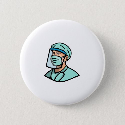 Medical Professional Wearing Face Mask Mascot Button