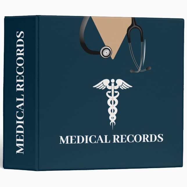 Medical Records Patient Chart Blue Personalized 3 Ring Binder (Front/Spine)