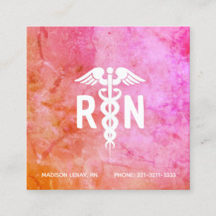 Medical Registered Nurse Pink Orange Watercolor Square Business Card