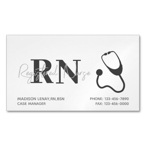 Medical Registered Nurse White Black Professional Business Card Magnet