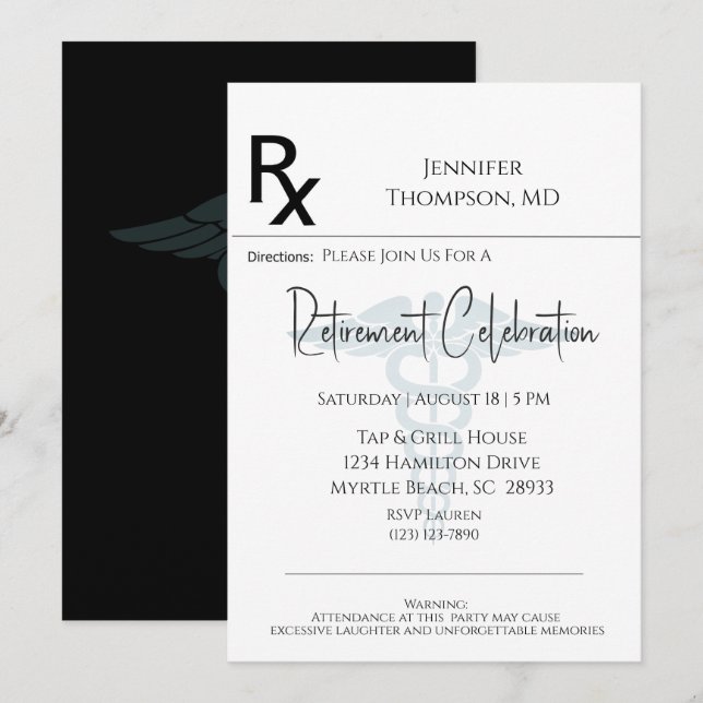 Medical Retirement Prescription Pad  Invitation (Front/Back)