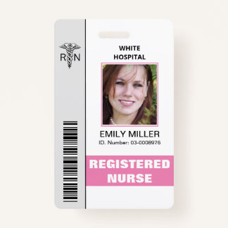 Medical RN employee caduceus pink photo template Badge
