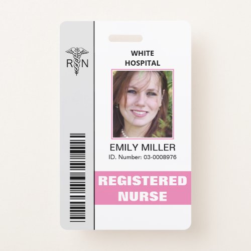 Medical RN employee caduceus pink photo template Badge