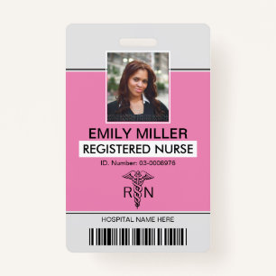 Medical RN employee caduceus pink photo template Badge