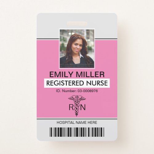 Medical RN employee caduceus pink photo template Badge