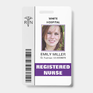 Medical RN employee caduceus purple photo template Badge