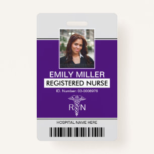 Medical RN employee caduceus purple photo template Badge