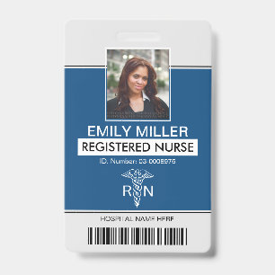 Medical RN employee classic blue photo template Badge