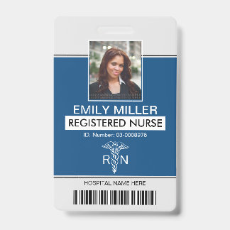 Medical RN employee classic blue photo template Badge