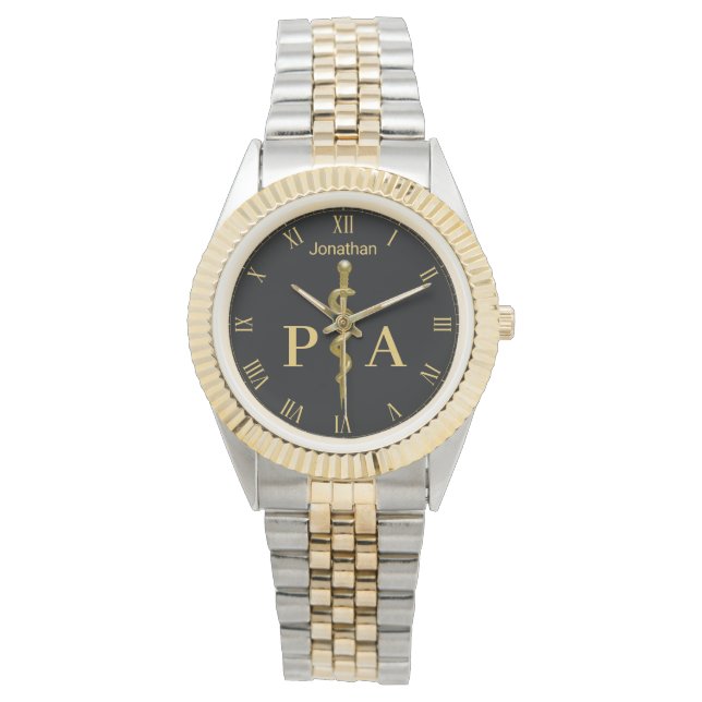 Medical Rod of Asclepius Gold Physician Assistant Watch (Front)