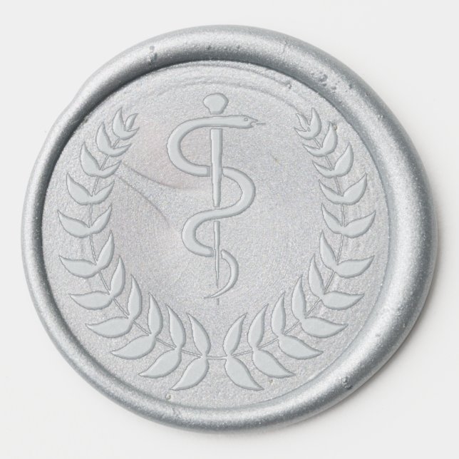Medical Rod of Asclepius Laurel Wreath Wax Seal Sticker (Front)