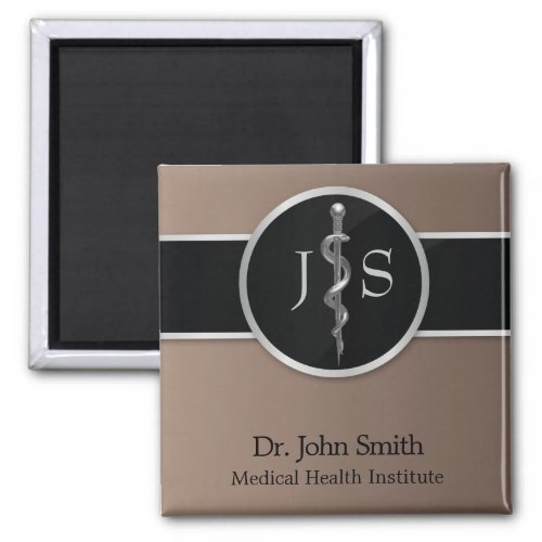 Medical Rod of Asclepius Silver Classy Noble Magnet