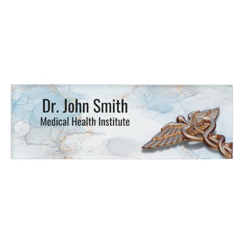 Medical Rose Gold Caduceus Copper Luxury Marble Name Tag