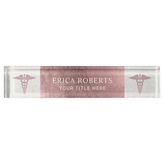 Medical Rose Gold Pharmacy Symbol Professional Desk Name Plate (Front)