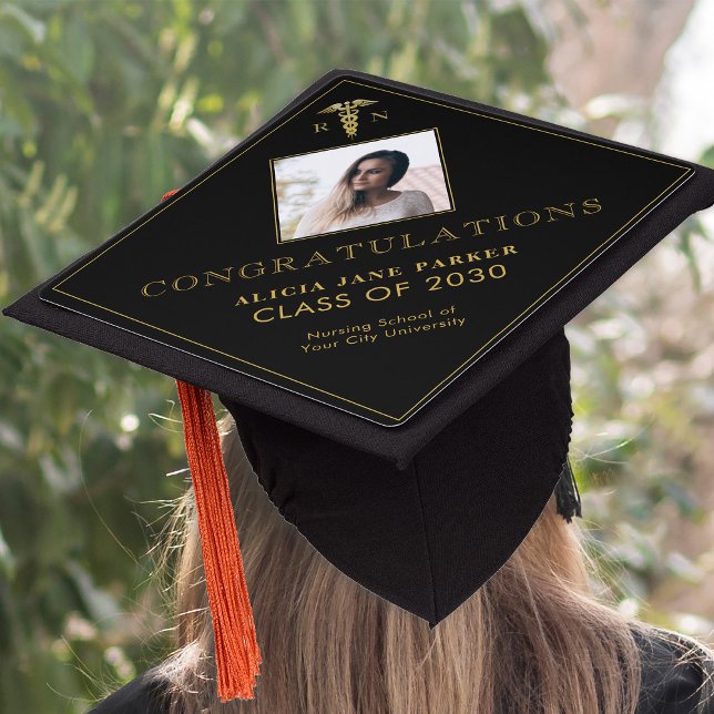 Medical school 2025 graduate black gold photo graduation cap topper (Creator Uploaded)