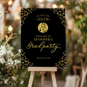 Medical School Black Gold Grad Party Welcome Sign