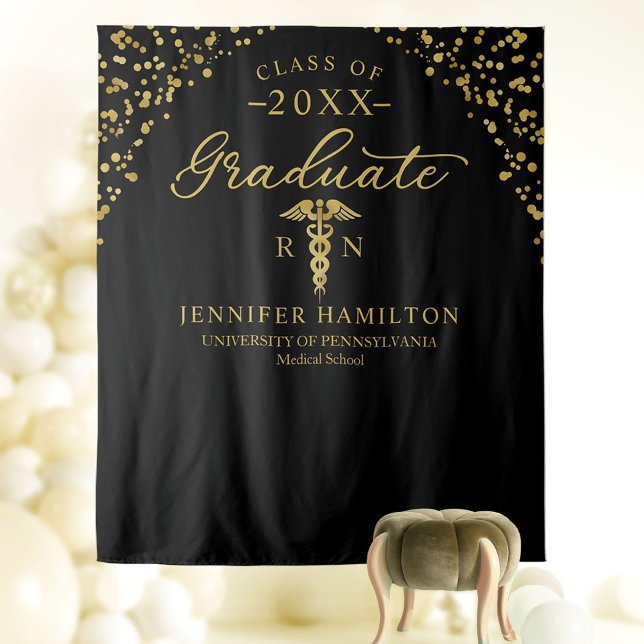 Medical School Black Gold Graduation Backdrop  (Creator Uploaded)