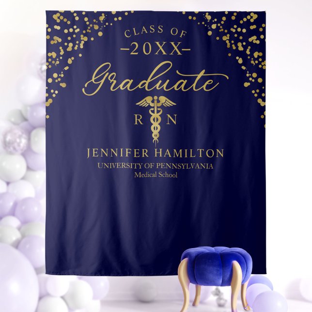 Medical School Blue Gold Graduation Backdrop  (Creator Uploaded)