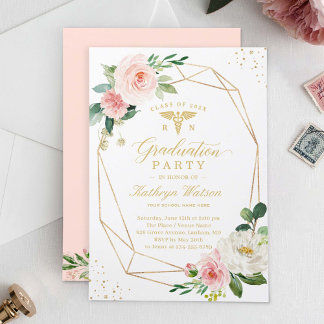 Medical School Elegant Floral Geometric Graduation Invitation