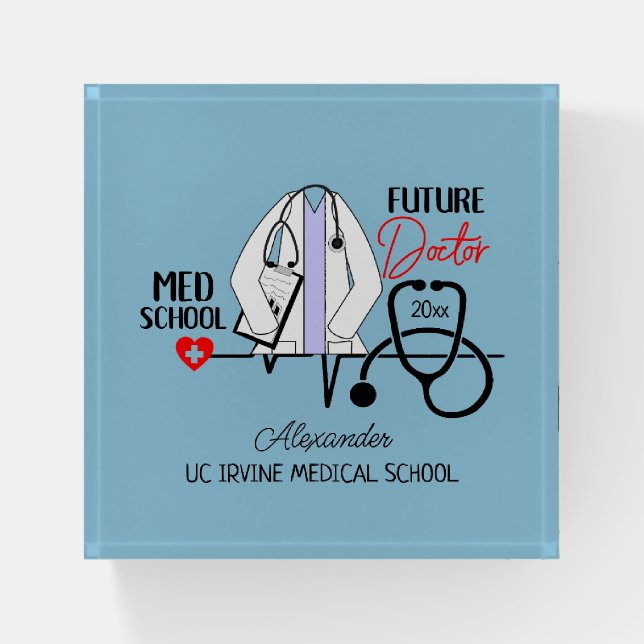 Medical School Future Doctor Blue Name Year  Paperweight (Front)