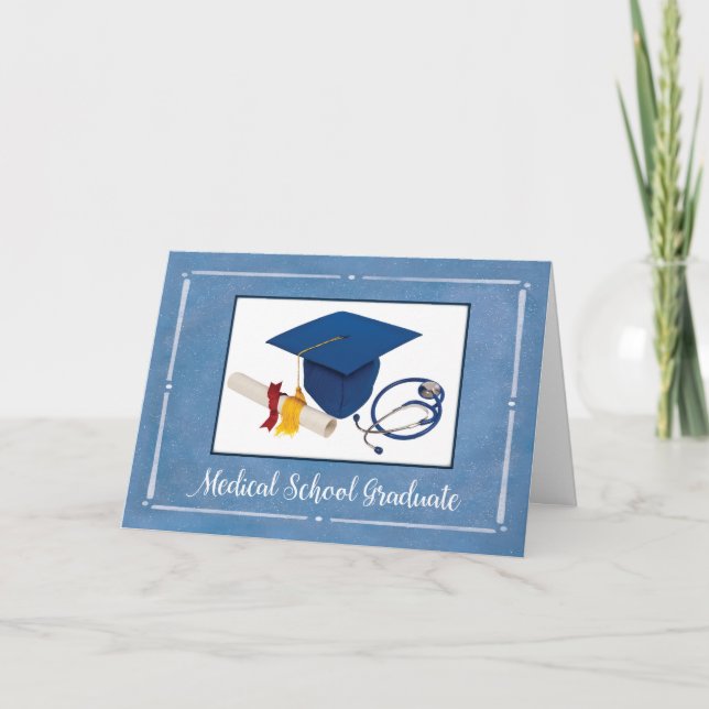 Medical School Graduate Cap Diploma Stethoscope Card (Front)