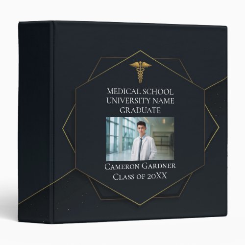 Medical School Graduation Black Gold Photo Album 3 Ring Binder