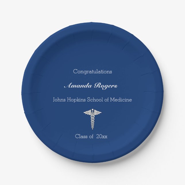 Medical School Graduation, Caduceus , Custom Paper Plates (Front)