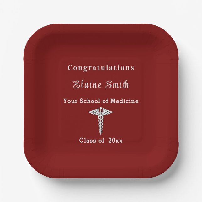 Medical School Graduation Caduceus   Paper Plates (Front)